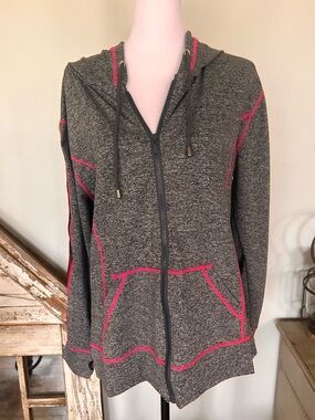 Women's Heather Gray Zip Hoodie with Pink Accent Trim